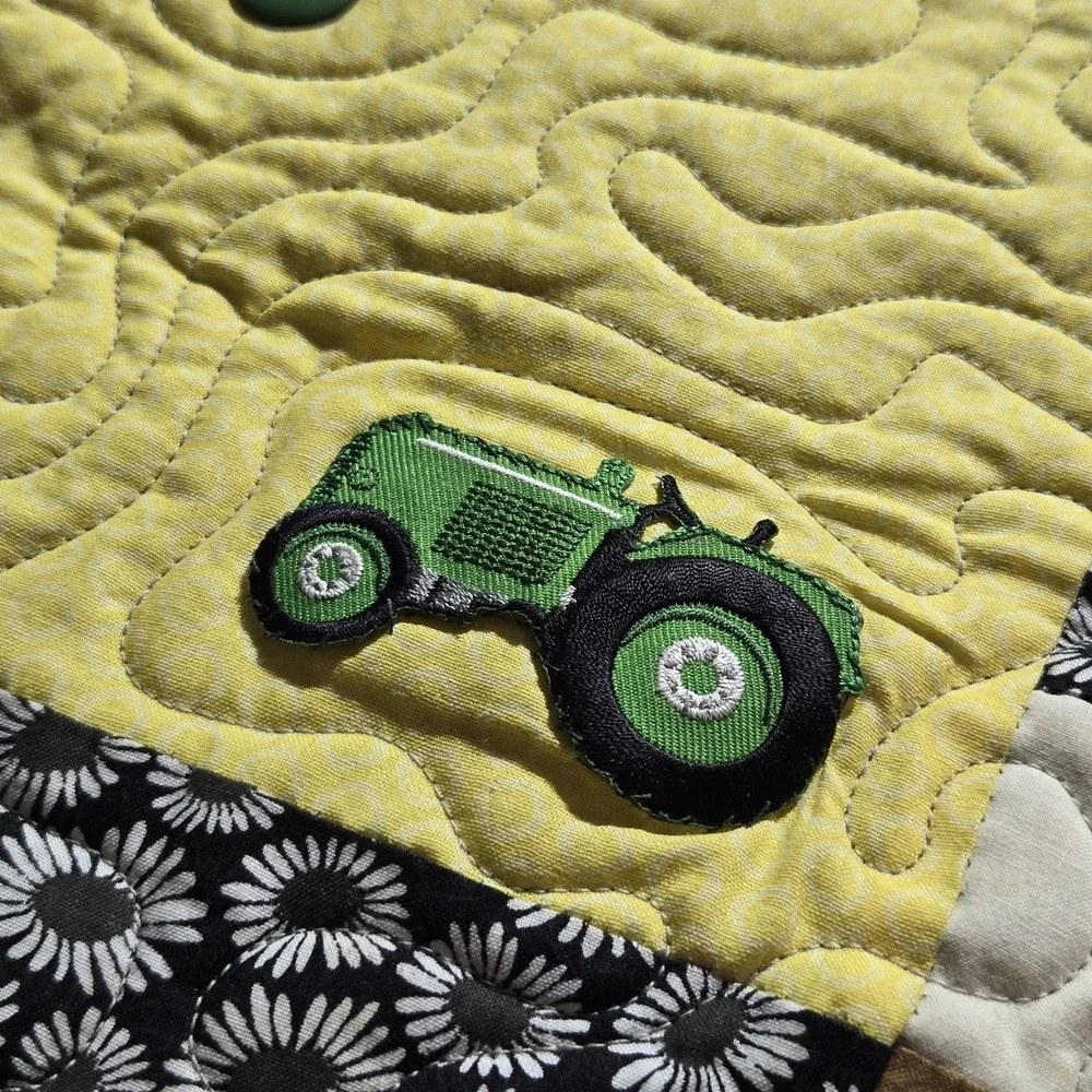 Handmade Cottagecore Quilt Blanket Sunflowers Tractor Child Baby Size‎ 40